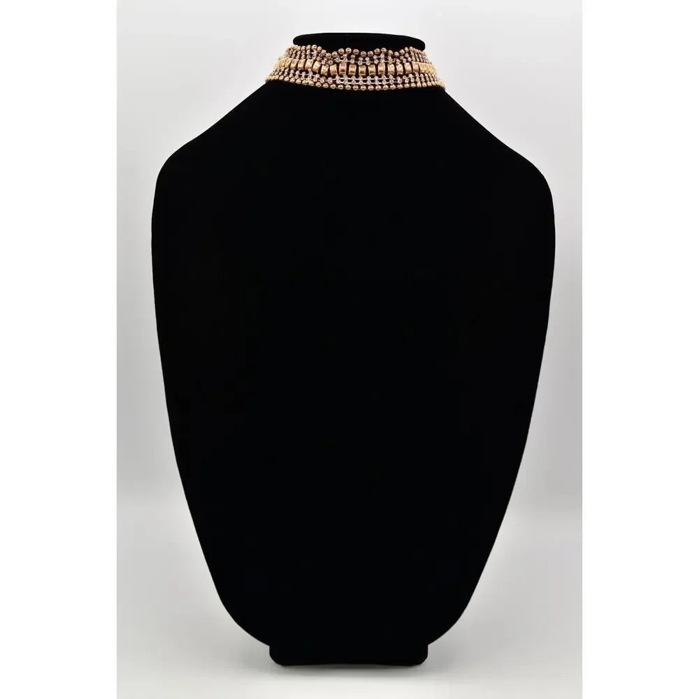 Vintage Crystal Choker Necklace Gold Tone Prong Rhinestone Chunky 1990s BinA17